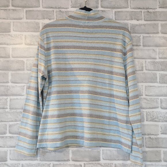 Vintage Pendleton Cotton Striped Mock Turtleneck Shirt Top Blue Gray Yellow XL - Picture 2 of 7